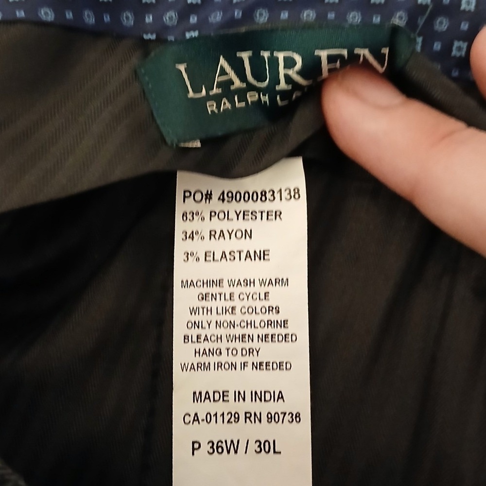 Lauren Ralph Lauren Mens Charcoal Gray Dress Pants 36W x 30L Flat Front Stretch - Picture 10 of 11